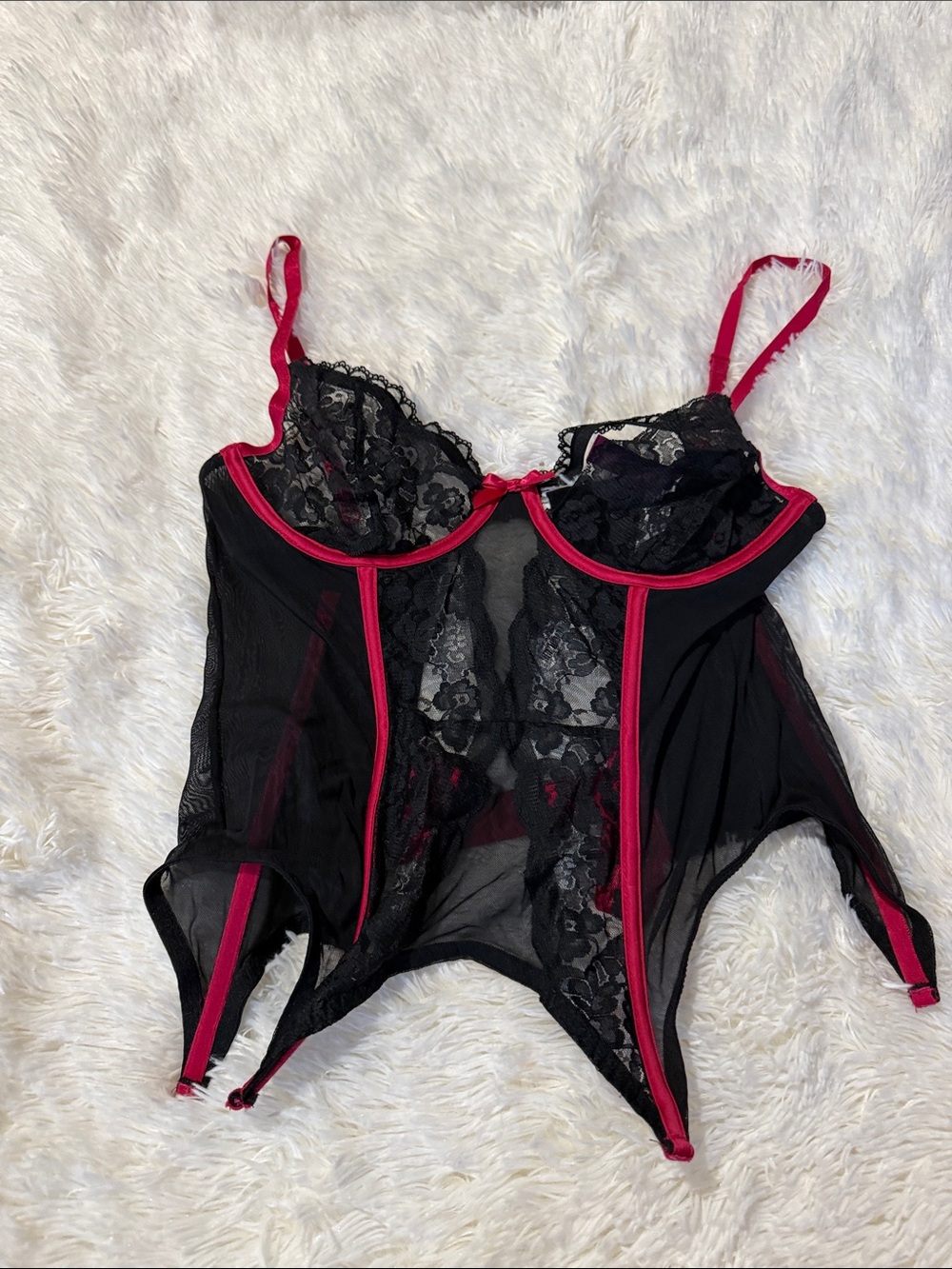 Adore Me Black Lace Bustier with Hot Pink Trim